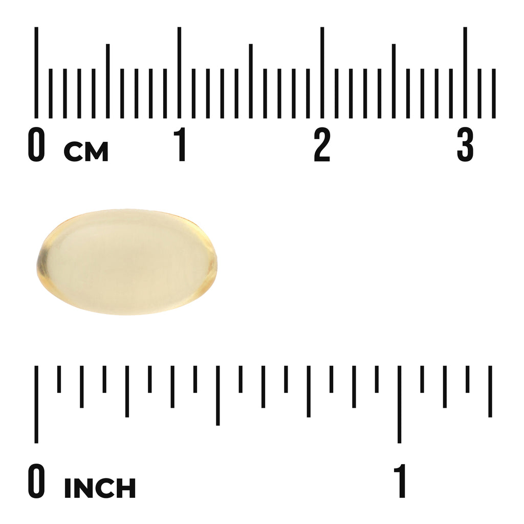 SW1371 | Oval softgel capsule displayed on centimeter and inch rulers showing size - Thumbnail