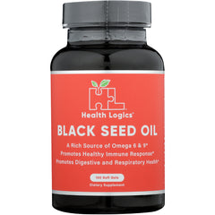 HLG005 | Bottle of Black Seed Oil dietary supplement with red label reading 100 Soft Gels