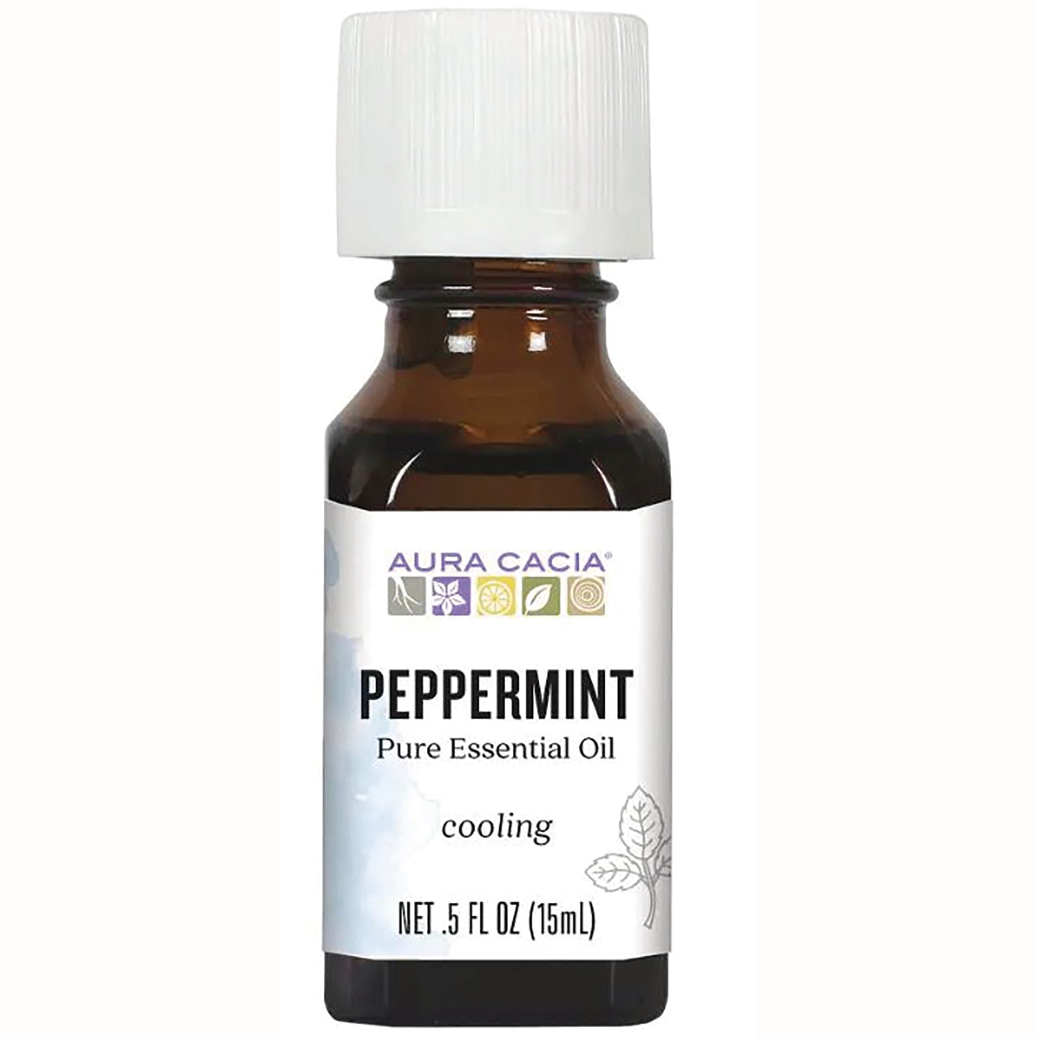 ARC005 | Aura Cacia Peppermint pure essential oil 0.5 fl oz bottle labeled cooling