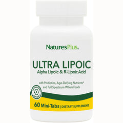 NTP119 | NaturesPlus Ultra Lipoic supplement bottle, Alpha Lipoic & R-Lipoic Acid, 60 Mini-Tabs
