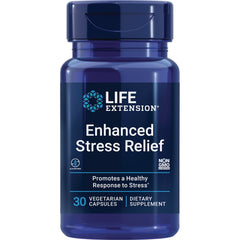 LE047 | Blue Life Extension Enhanced Stress Relief bottle front label, 30 vegetarian capsules dietary supplement