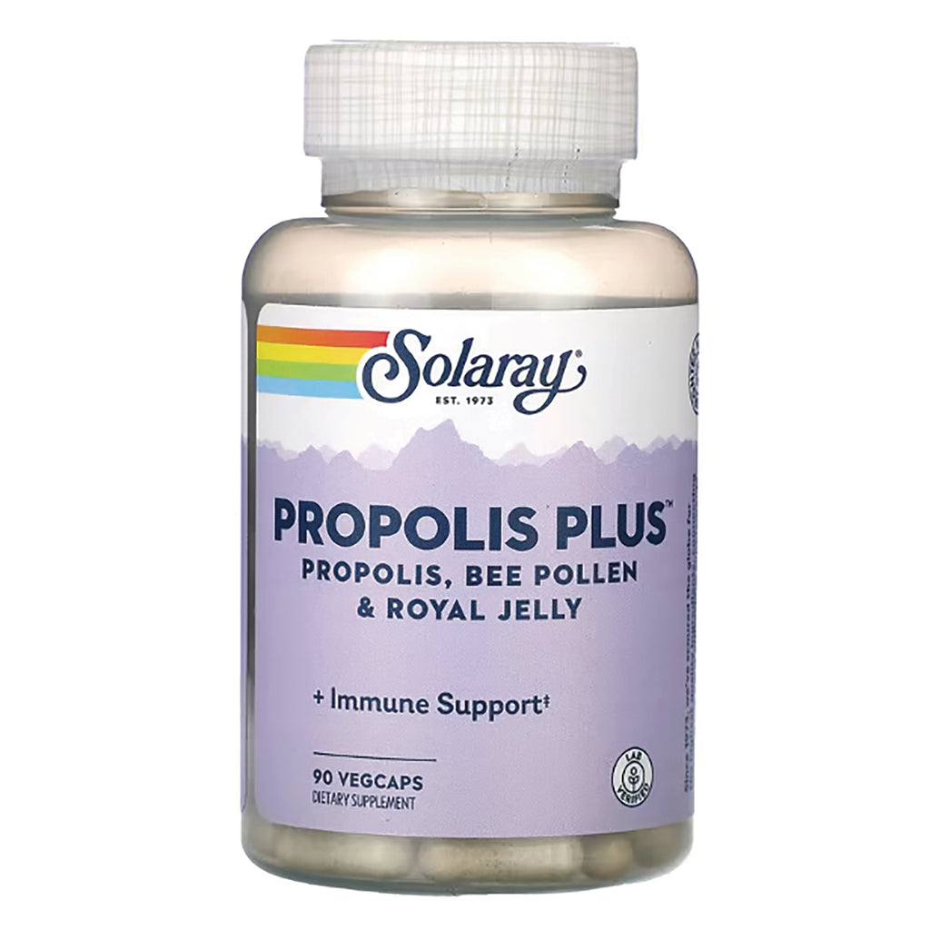 SLR395 | Solaray Propolis Plus supplement bottle front label showing 90 vegcaps and Immune Support - Thumbnail