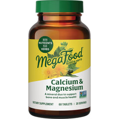 MGF039 | MegaFood Calcium & Magnesium bottle front showing label and 60 tablets dietary supplement