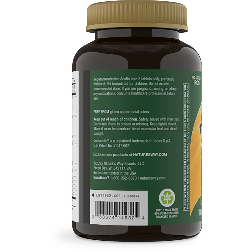 NW598 | Back of brown supplement bottle with green label showing directions, barcode, and recycling symbol - Thumbnail