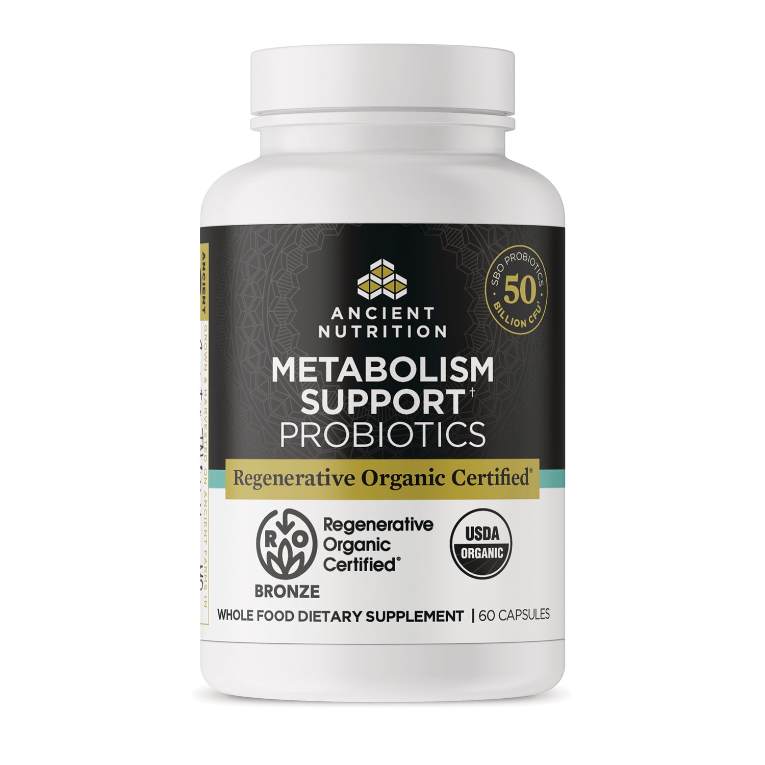 ATN133 | Ancient Nutrition Metabolism Support Probiotics bottle, Regenerative Organic Certified, 60 capsules