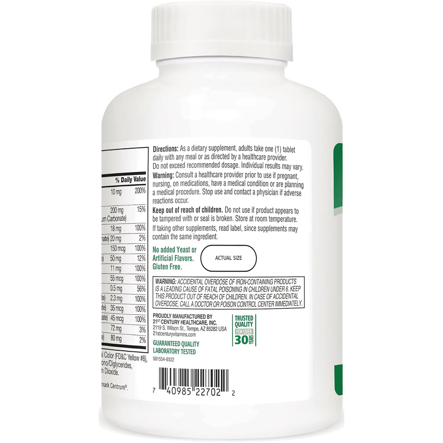 CNT143 | White supplement bottle back label showing supplement facts, directions, warnings, and barcode