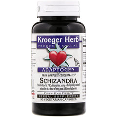 KRG025 | Front view of Kroeger Herb Adaptogen Schizandra herbal supplement bottle, 90 vegetarian capsules