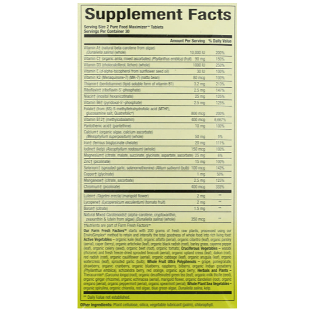 NFC189 | Supplement Facts nutrition panel and ingredient list on yellow product back label - Thumbnail