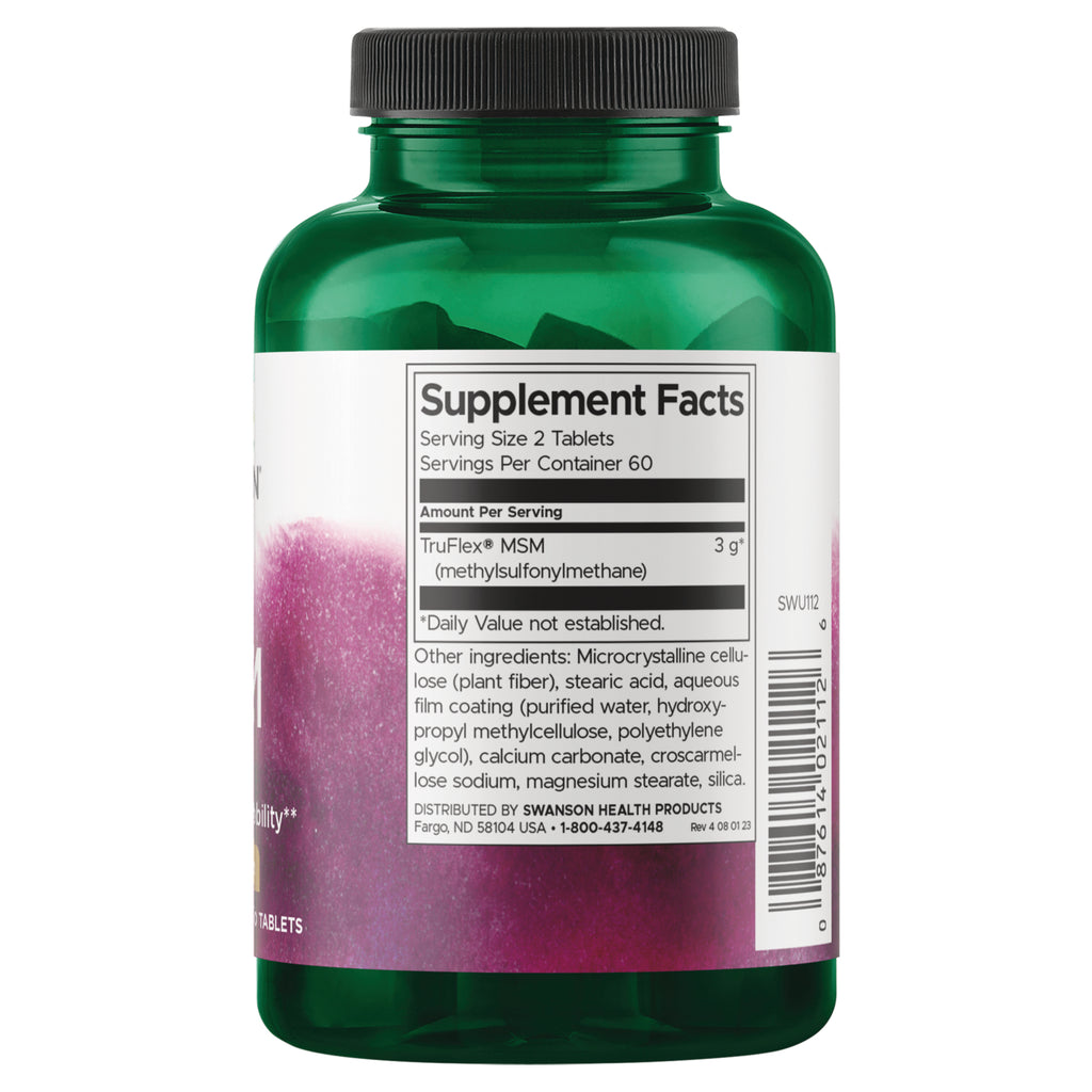 SWU112 | Supplement Facts panel for TruFlex MSM, serving size 2 tablets, 3 g MSM - Thumbnail