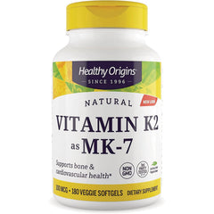 HRG174 | Healthy Origins Vitamin K2 as MK-7 bottle, 180 veggie softgels, supports bone and cardiovascular health