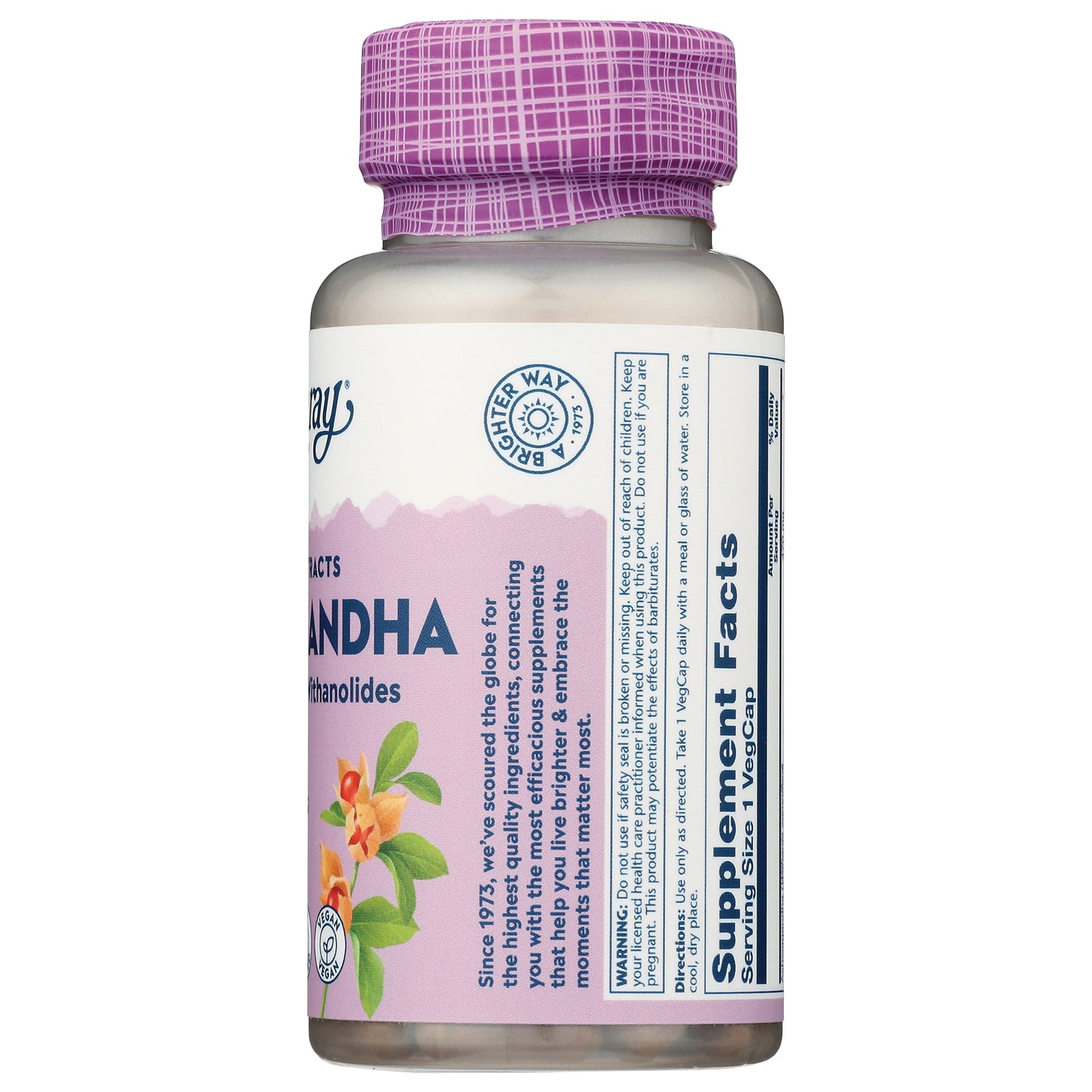 SLR257 | Back label with Supplement Facts panel and directions on Ashwagandha bottle