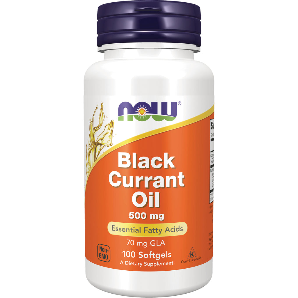 NWF797 | NOW Black Currant Oil 500 mg bottle with orange label, 100 softgels - Thumbnail