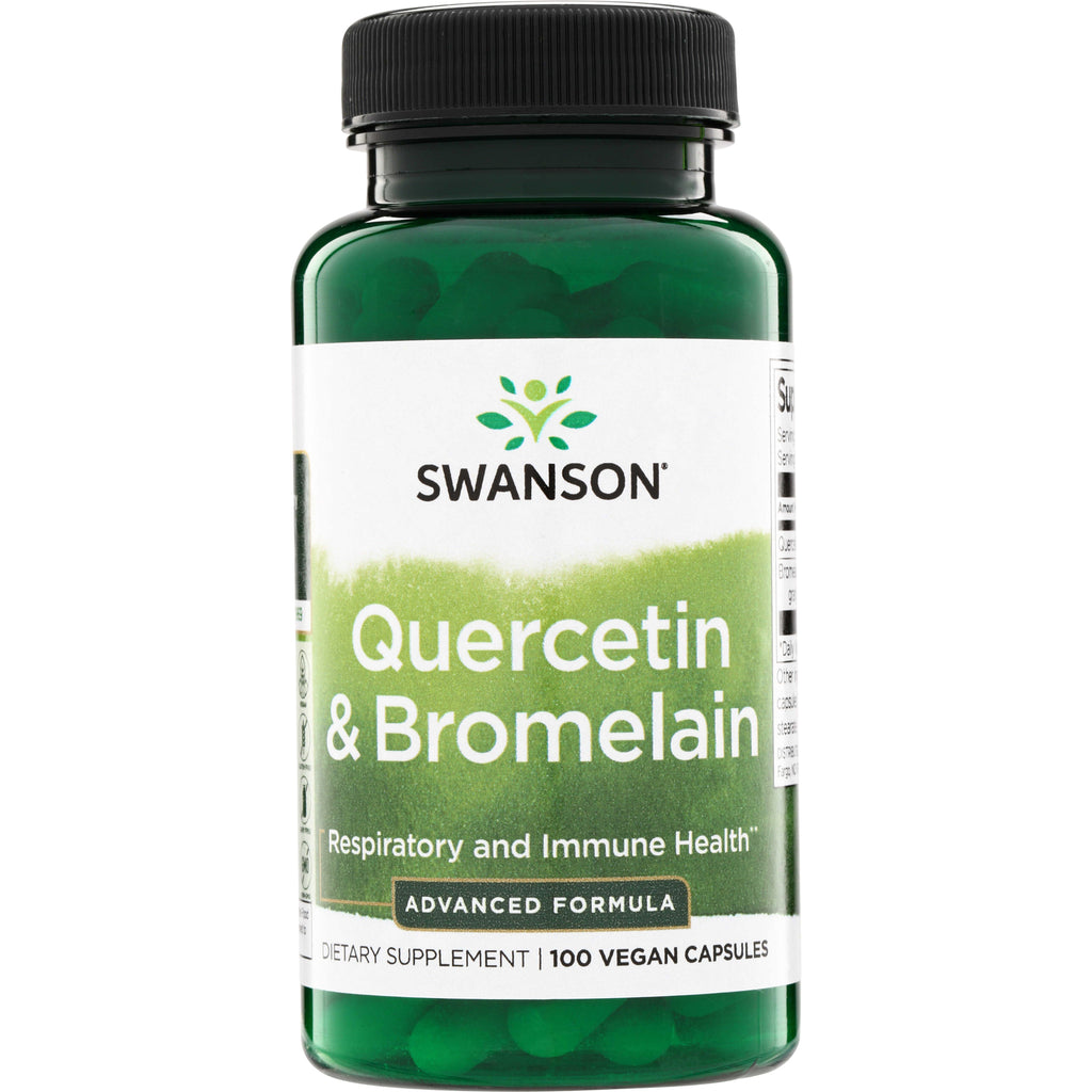 SW732 | Swanson Quercetin & Bromelain supplement bottle, Advanced Formula, Respiratory and Immune Health, 100 vegan capsules - Thumbnail