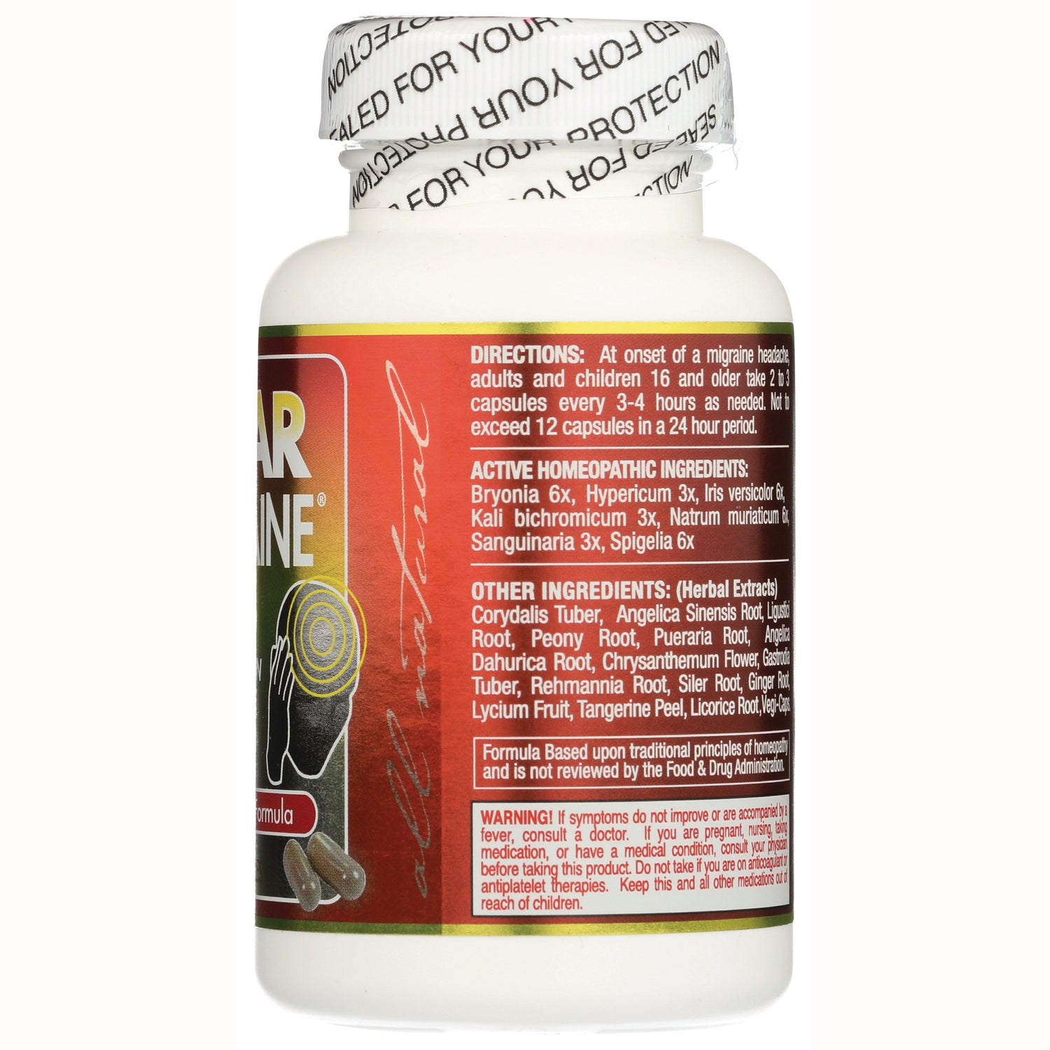 CLP003 | Back of white supplement bottle showing directions and lists of active homeopathic ingredients and other ingredients