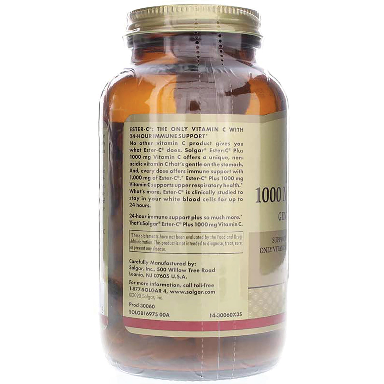 SLG378 | back label of amber supplement bottle showing product information and 1000 mg text