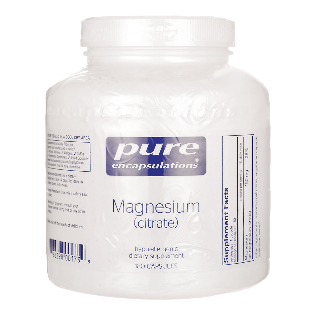 PRN029 | Pure Encapsulations Magnesium (citrate) white supplement jar labeled 180 CAPSULES