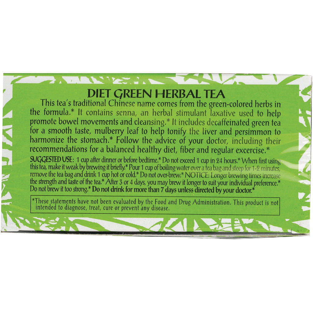 TLT003 | Diet Green Herbal Tea back panel with suggested use, notice, and FDA disclaimer - Thumbnail