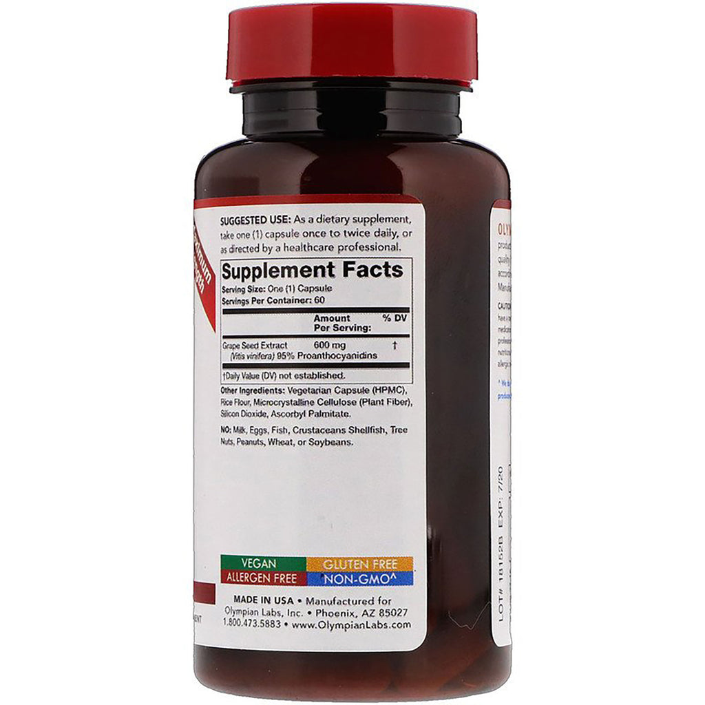 OL119 | Back of brown supplement bottle showing Supplement Facts panel, ingredient list, and VEGAN GLUTEN FREE NON-GMO badges - Thumbnail