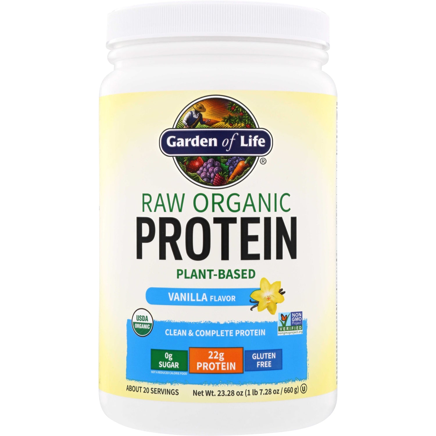 GLF145 | Garden of Life Raw Organic Protein, plant-based vanilla flavor tub
