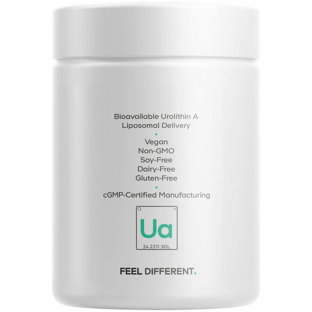 CDG020 | Back label of white supplement jar listing Vegan, Non-GMO, Soy-Free, Dairy-Free, Gluten-Free, cGMP manufacturing and Ua logo - Thumbnail