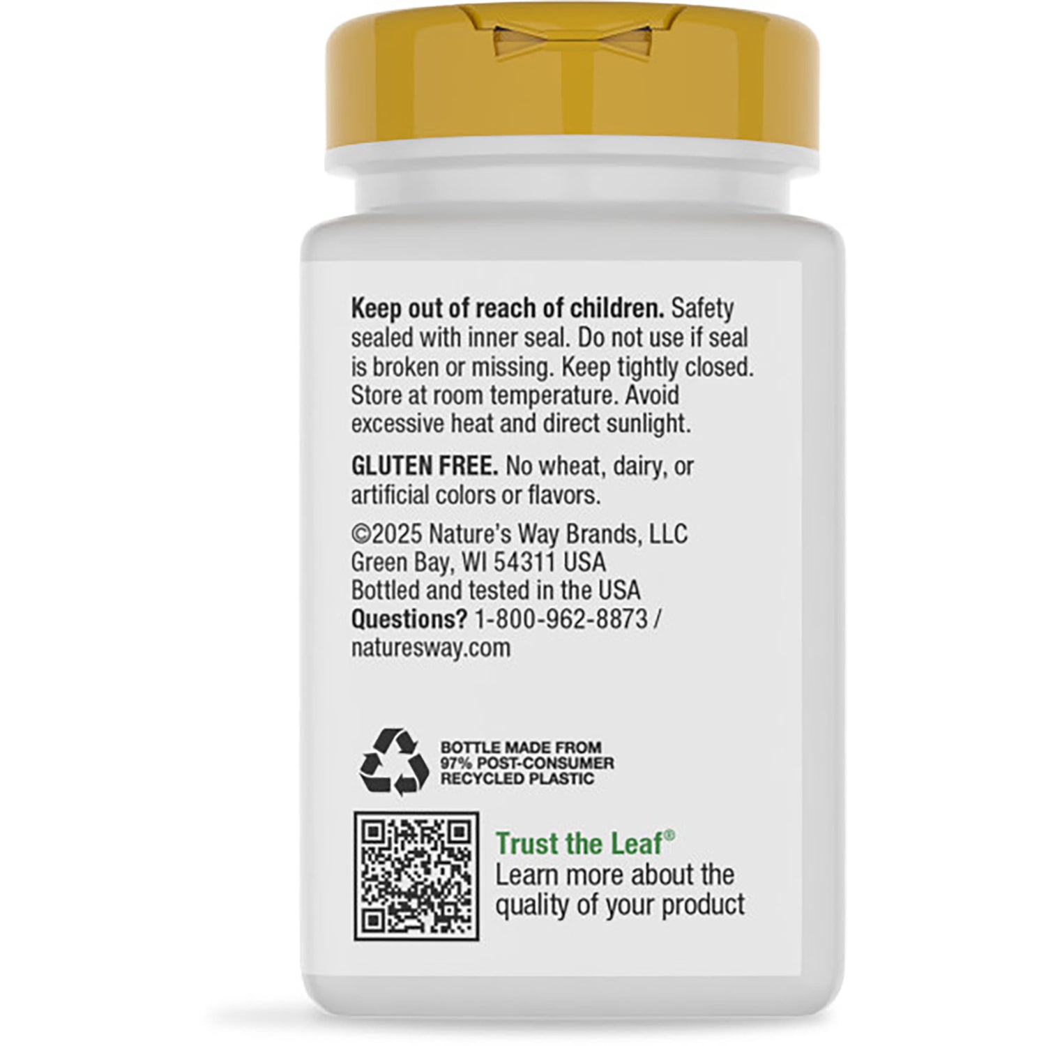 NW1048 | Back of brown supplement bottle label reading Supports Brain Health and Cellular Energy with bullet points and barcode