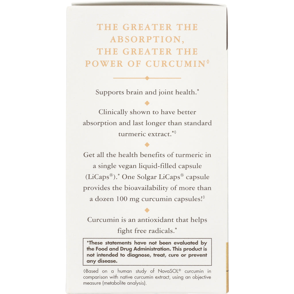 SLG356 | Back panel showing product benefits, curcumin absorption claims and FDA disclaimer - Thumbnail