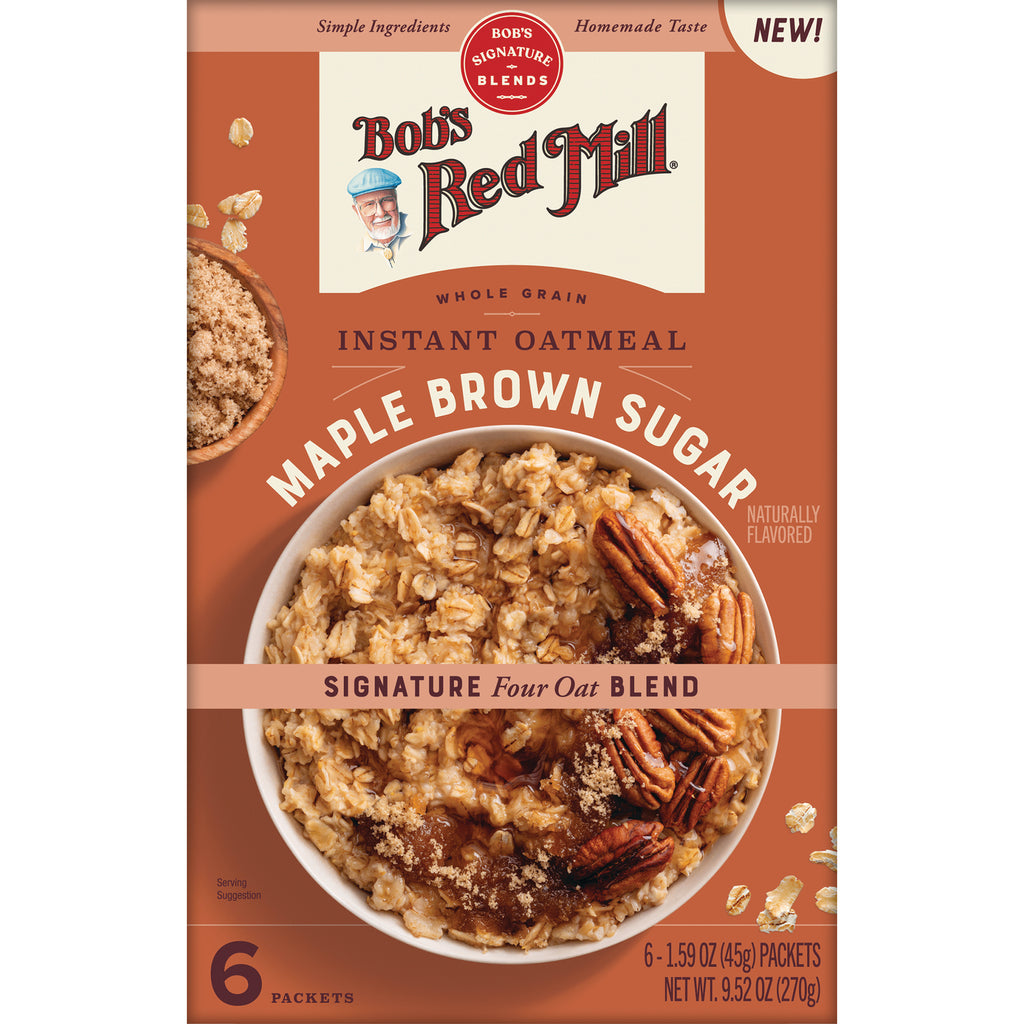 BOB485 | Bob's Red Mill Maple Brown Sugar instant oatmeal box showing bowl of oatmeal with pecans - Thumbnail
