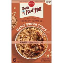 BOB485 | Bob's Red Mill Maple Brown Sugar instant oatmeal box showing bowl of oatmeal with pecans