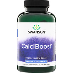 SW795 | Swanson CalciBoost Calcium plus Vitamin D mineral supplement, Strong, Healthy Bones, 120 softgels bottle front