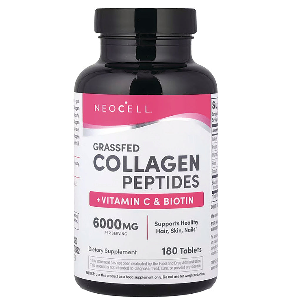 NEC032 | NeoCell Grassfed Collagen Peptides bottle labeled +Vitamin C & Biotin 6000mg 180 tablets - Thumbnail