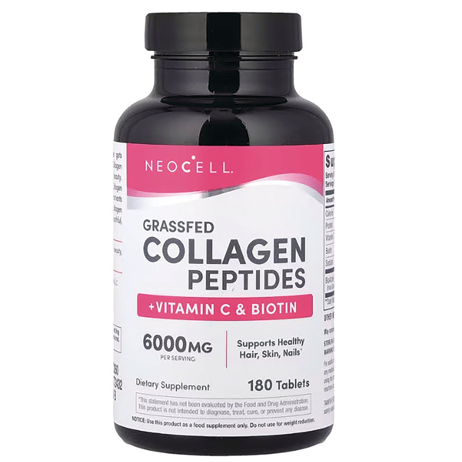 NEC032 | NeoCell Grassfed Collagen Peptides bottle labeled +Vitamin C & Biotin 6000mg 180 tablets