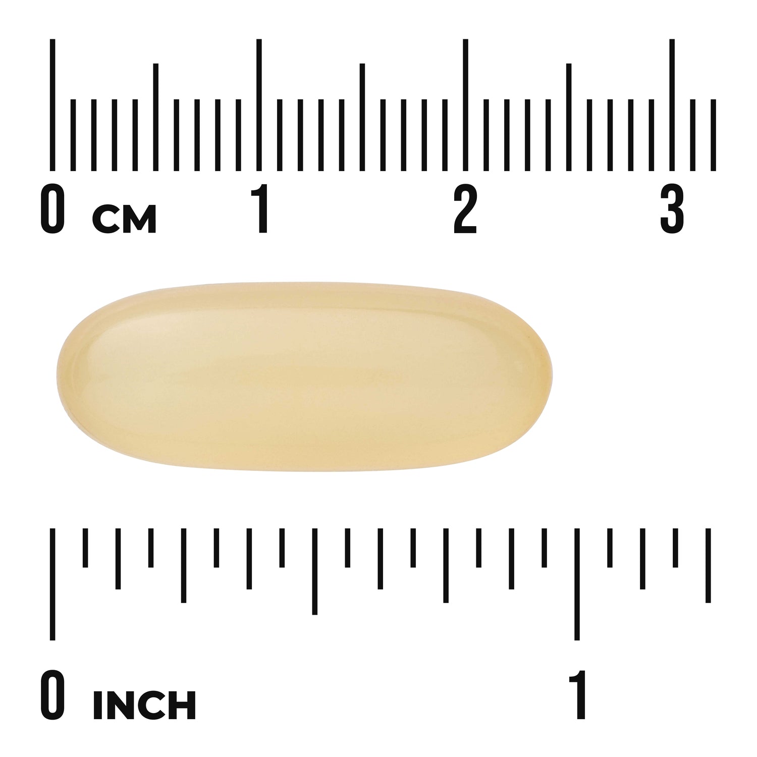 SWH161 | Softgel capsule with size shown against cm and inch rulers
