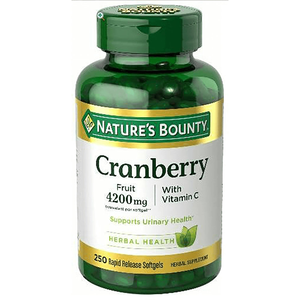 NBY013 | Green Nature's Bounty cranberry supplement bottle labeled 4200 mg fruit with Vitamin C, 250 rapid release softgels - Thumbnail