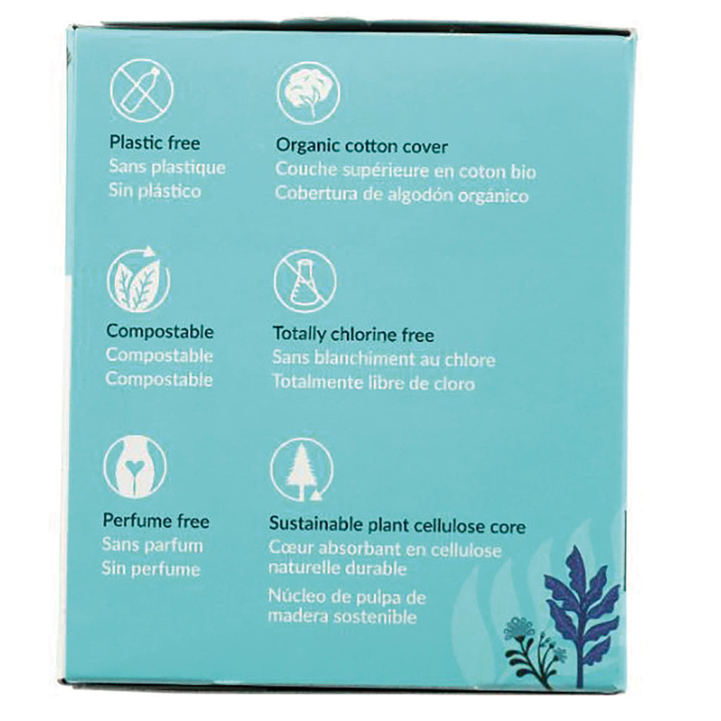 NCR008 | Teal product infographic listing plastic free, organic cotton cover, compostable, chlorine free, perfume free - Thumbnail