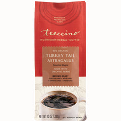 TCN023 | Teeccino Turkey Tail Astragalus mushroom herbal coffee, Toasted Maple, 10 oz bag
