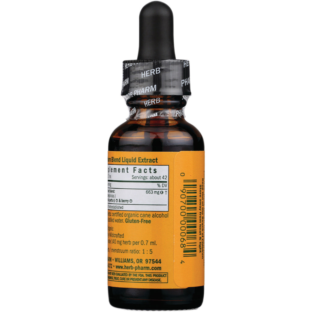 HPH019 | back of amber dropper bottle with yellow label showing supplement facts panel and barcode - Thumbnail