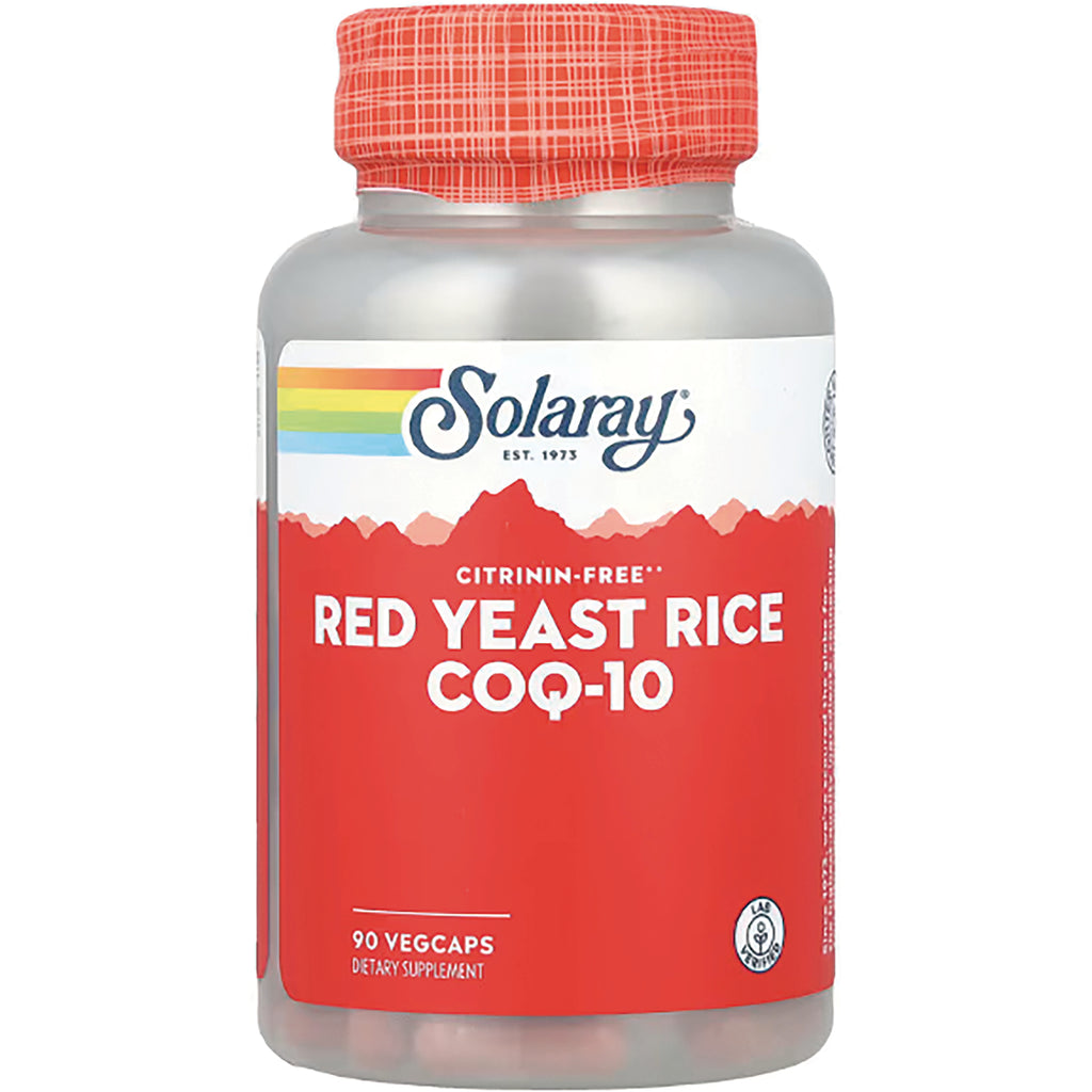 SLR181 | Solaray Red Yeast Rice CoQ-10 bottle with red label, 90 vegcaps dietary supplement - Thumbnail