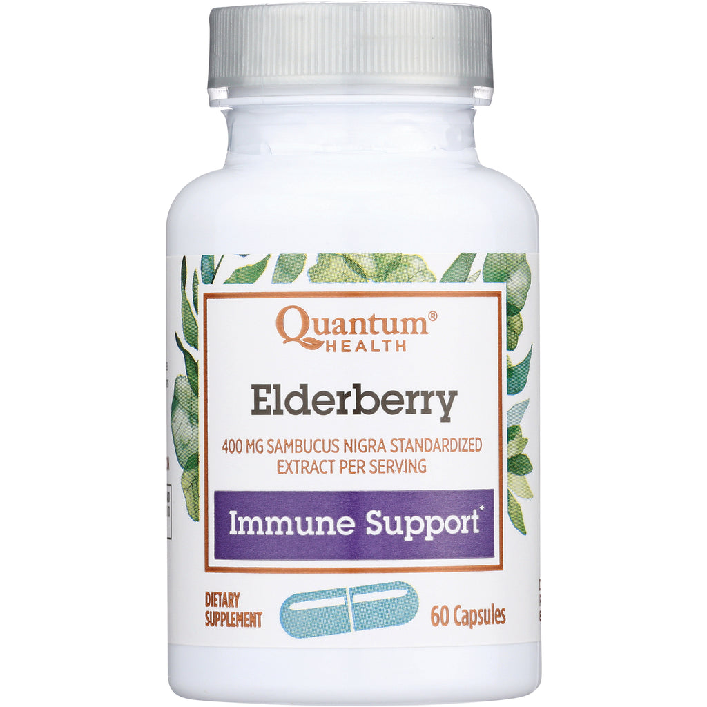 QU035 | White bottle of Quantum Health Elderberry supplement label reading Elderberry, Immune Support, 60 Capsules - Thumbnail
