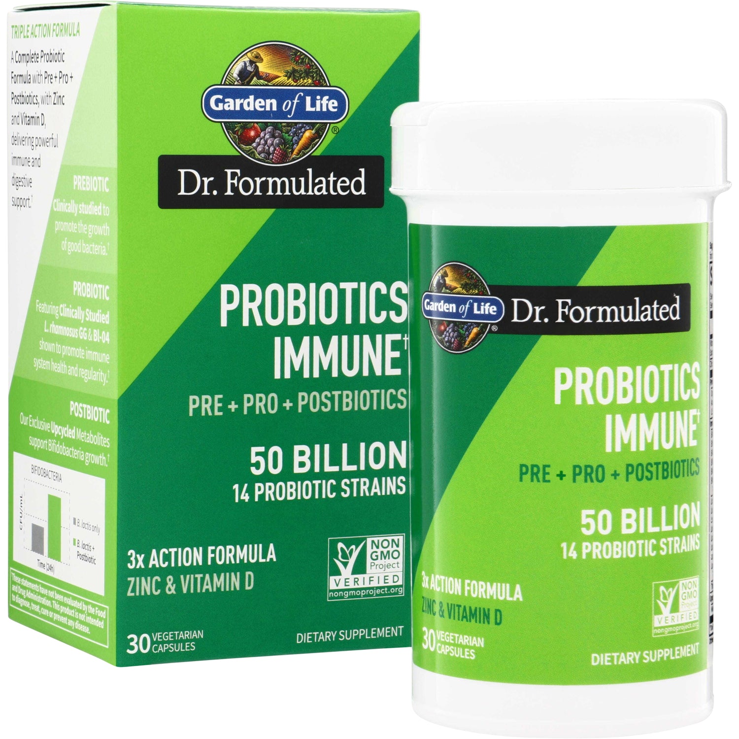 GLF370 | Garden of Life Dr. Formulated Probiotics Immune+, 50 Billion, 30 vegetarian capsules