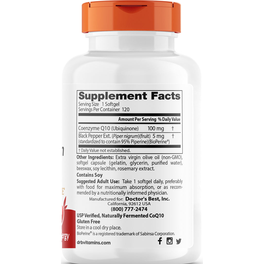 DB160 | Back label with Supplement Facts listing Coenzyme Q10 100 mg, serving size 1 softgel, other ingredients - Thumbnail