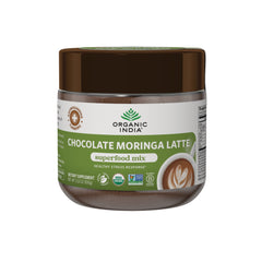 RGN109 | Organic India Chocolate Moringa Latte superfood mix jar, front label