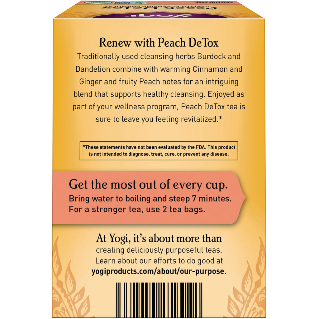 AHW012 | Back of Peach DeTox tea box showing product description and steeping instructions 'steep 7 minutes' - Thumbnail