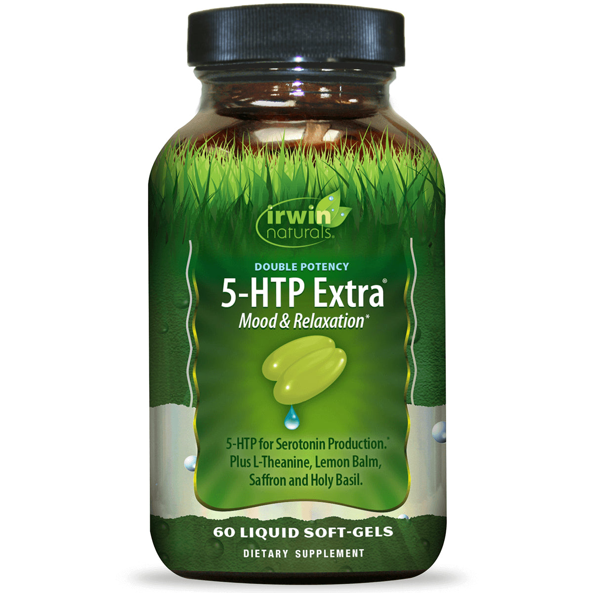 IR139 | Irwin Naturals 5-HTP Extra mood and relaxation 60 liquid soft-gels bottle with green label