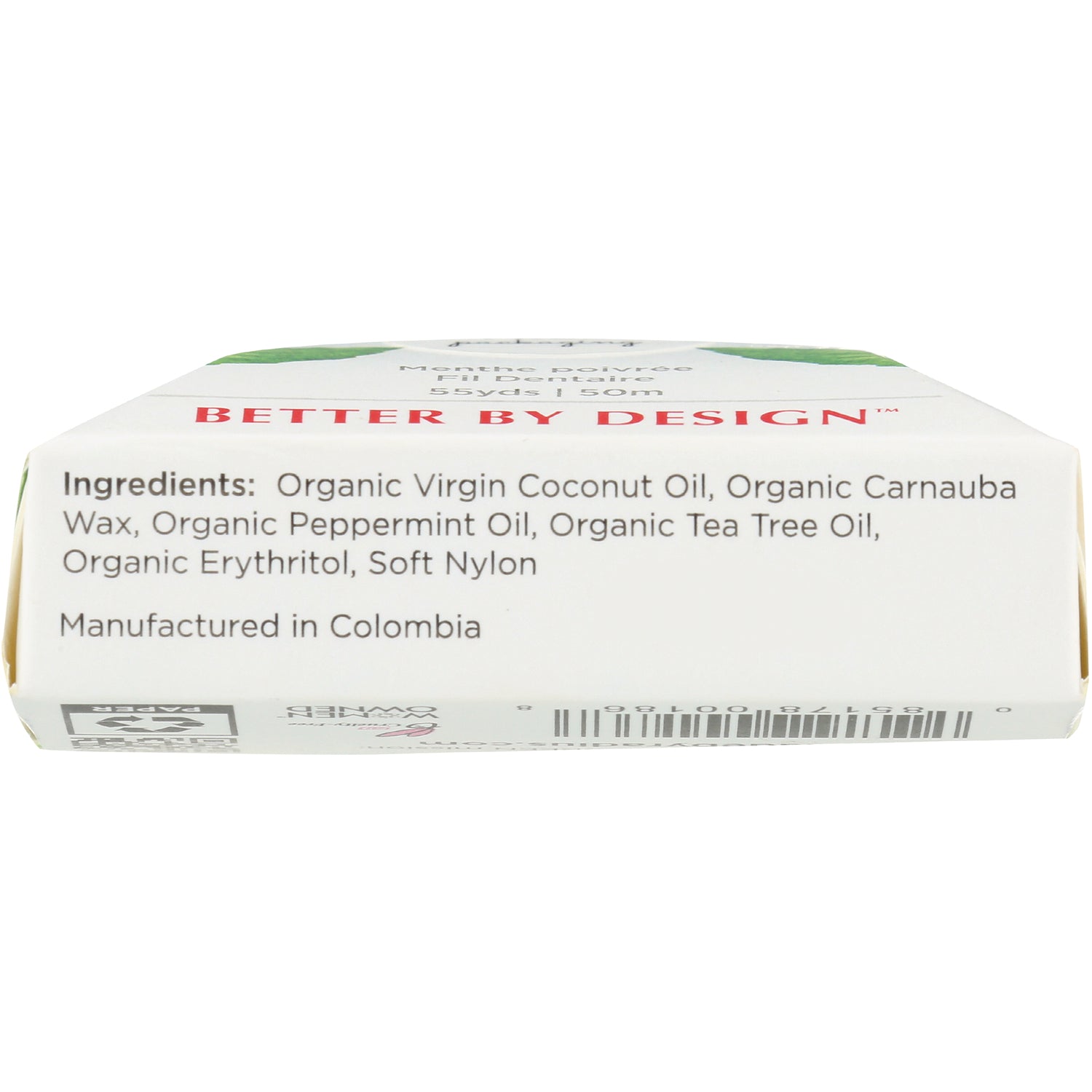 RAD021 | back of white box showing ingredients list including Organic Virgin Coconut Oil and Manufactured in Colombia