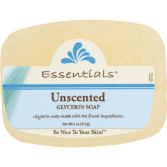 CLN006 | Essentials Unscented glycerin soap bar with 4 oz label, beige soap on white background