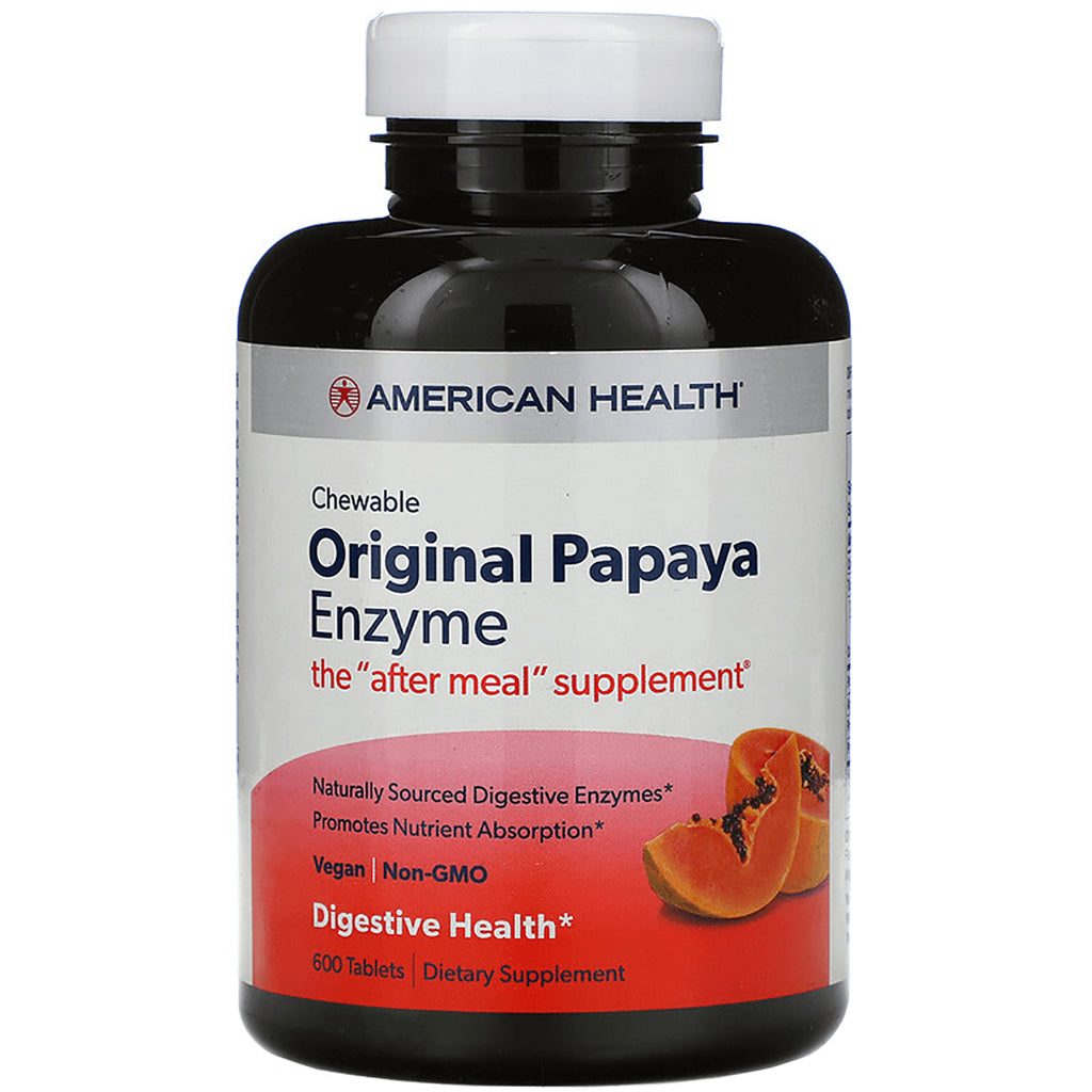 AM111 | American Health Original Papaya Enzyme chewable digestive supplement bottle, label reads \ - Thumbnail