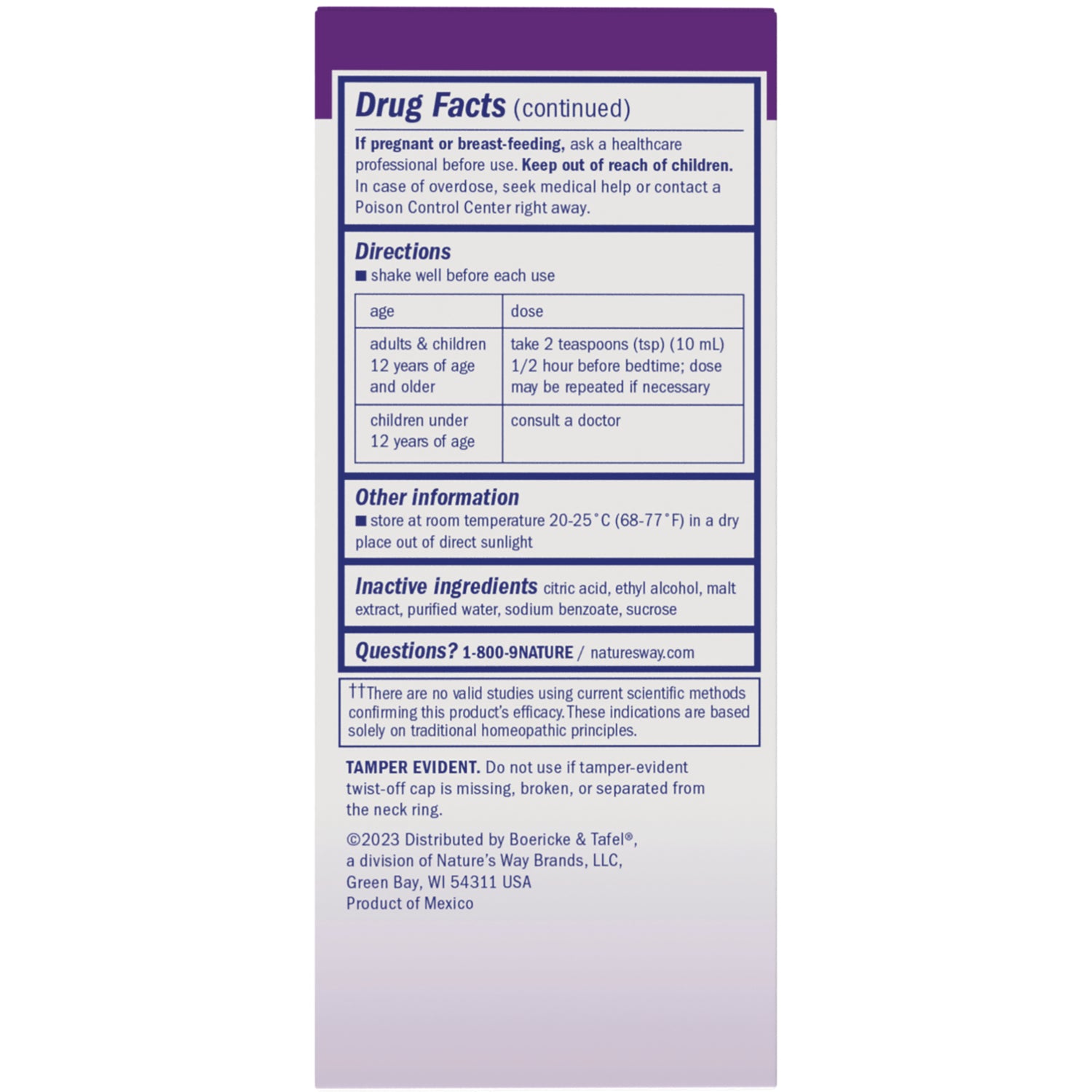 BRK009 | back panel showing Drug Facts, directions, inactive ingredients, tamper evident and distributor information