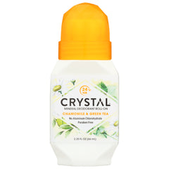 CRY011 | Crystal mineral roll-on deodorant Chamomile & Green Tea with orange cap, 2.25 fl oz