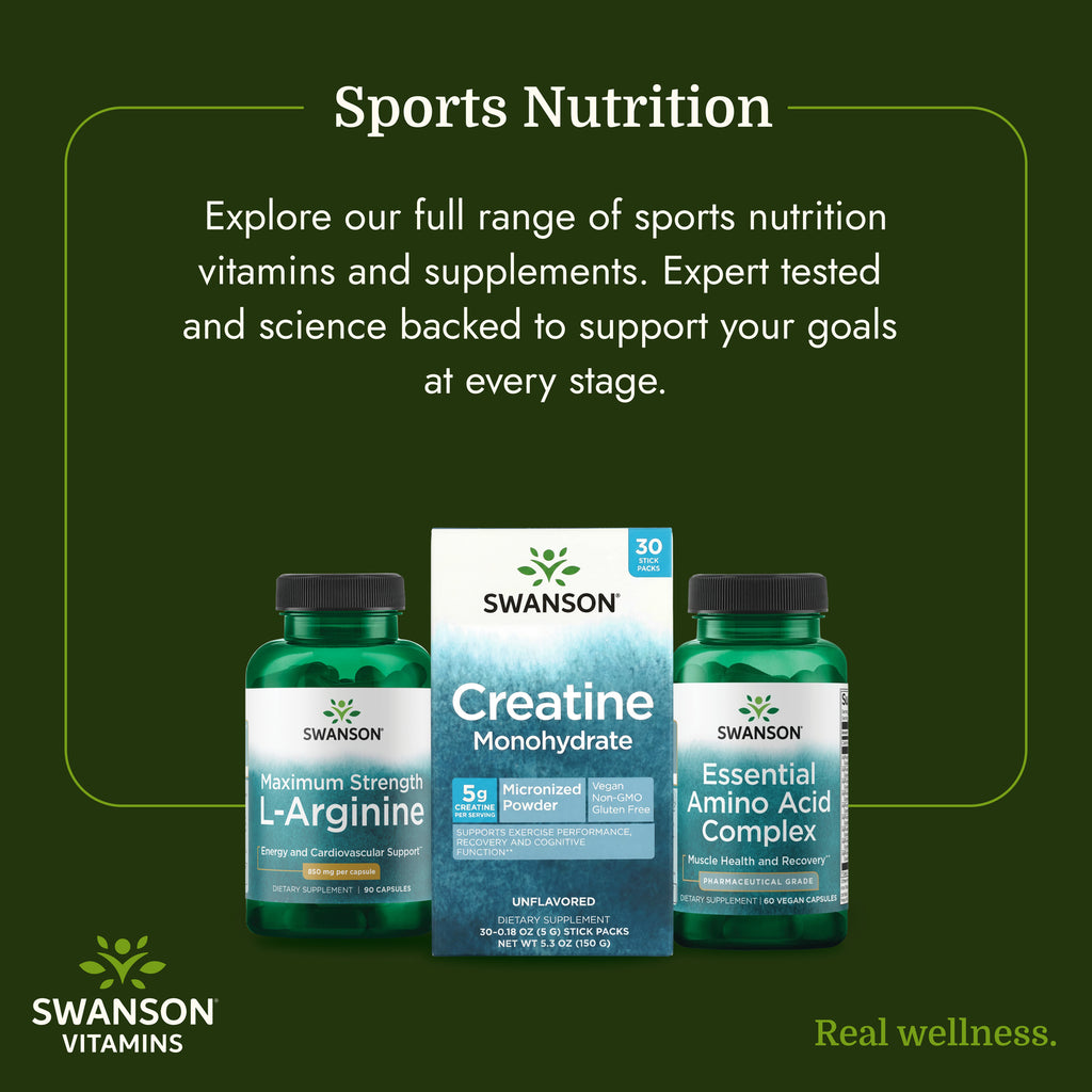 SW1967 | Swanson sports nutrition infographic with creatine, L-arginine, and amino acid supplements - Thumbnail
