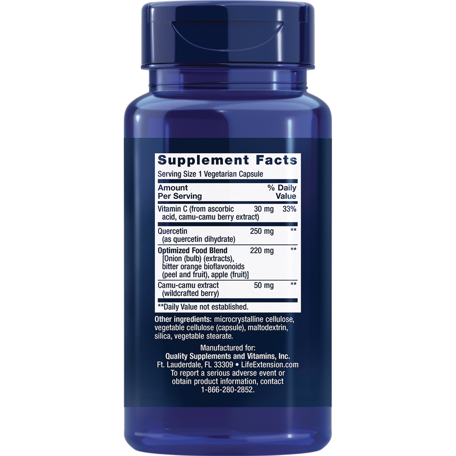 LE014 | Back label showing Supplement Facts panel with serving size 1 vegetarian capsule and ingredient amounts